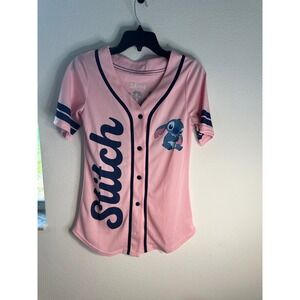 Disney Stitch Baseball‎ Jersey Ohana Graphic Pink Top Cute Fun Women's